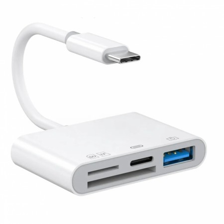 4-i-1 USB-C-adapter til USB-A / SD / TF / USB-C - hvit